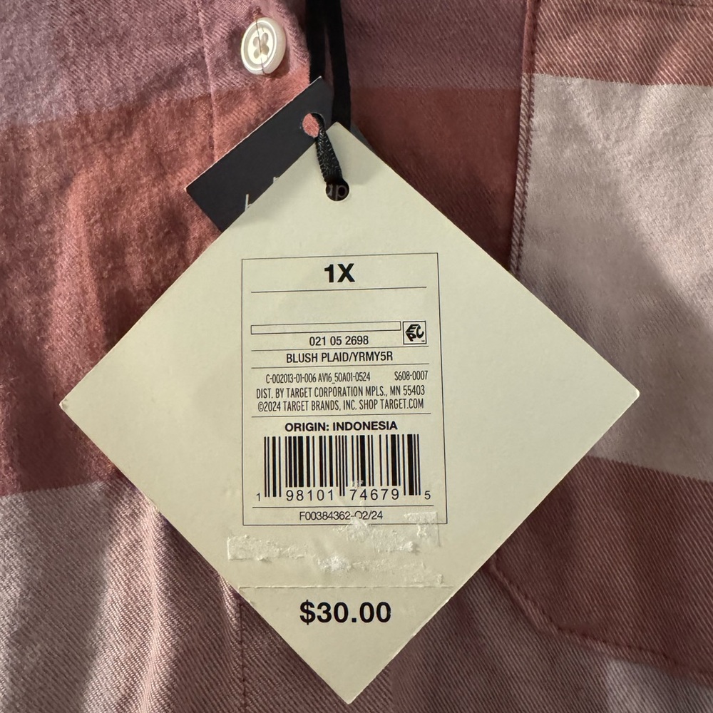 Ava & Viv Casual Plaid Shirt - Pink and White NWT - Picture 4 of 4